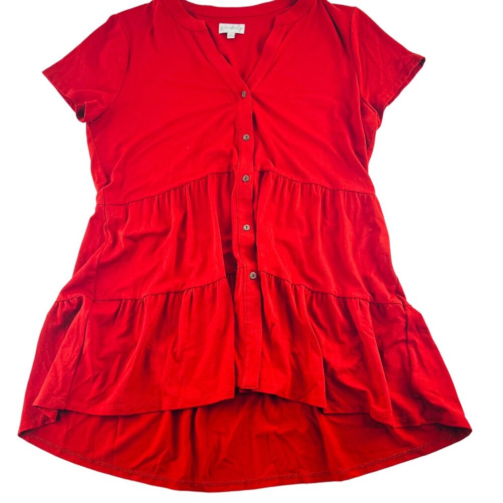 Wonderly Women's size Large Dress Tiered Knit Stretch Orange Red Short Sleeves‎